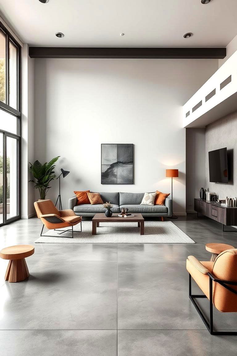 Concrete Flooring and Surfaces - 24 Industrial Living Room Ideas