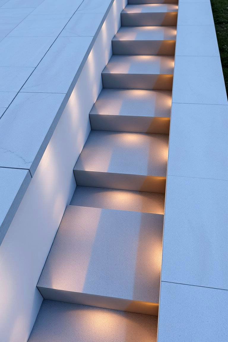 Concrete Garden Steps with LED Lighting - 24 Concrete Garden Ideas