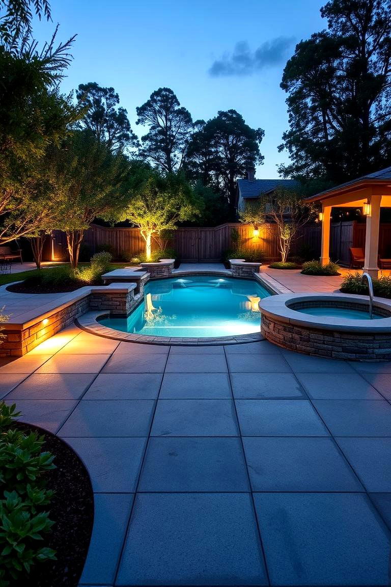 Concrete Pavers with Built In Lighting - 24 Concrete Pavers Around Pool Ideas