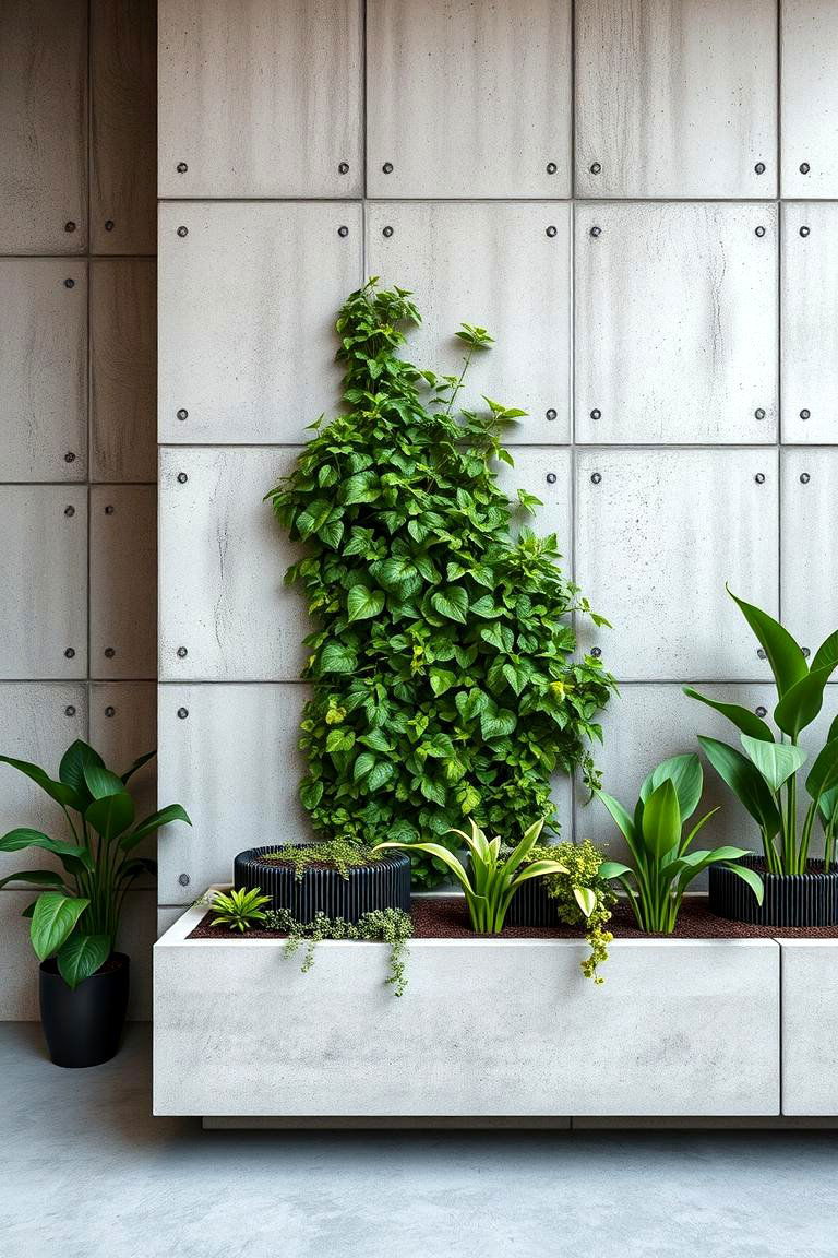 Concrete Planter Walls with Vertical Gardens - 24 Concrete Garden Ideas