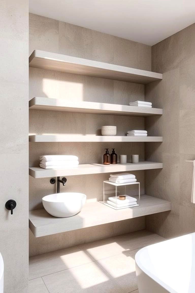 Concrete Shelving Units - 24 Concrete Bathroom Ideas