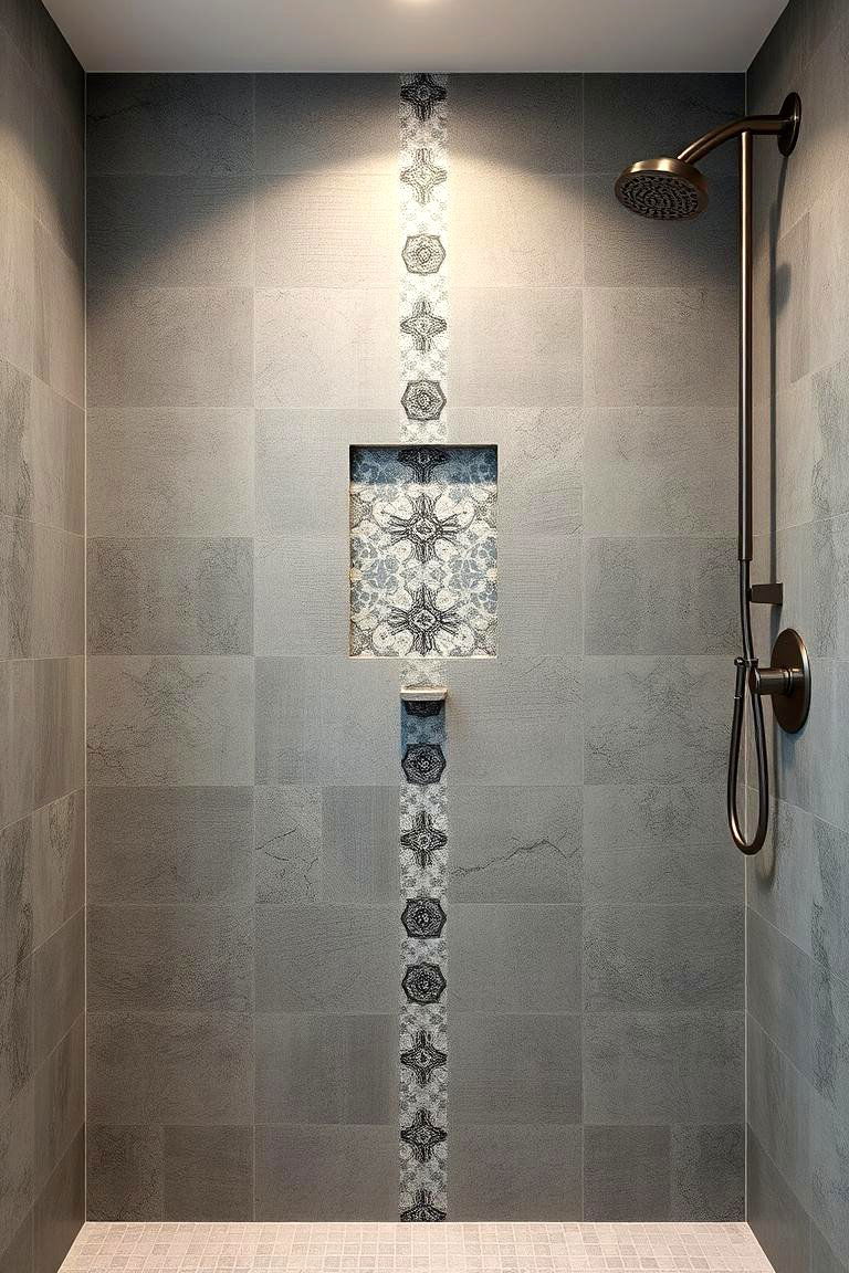 Concrete Shower Walls with Inlays - 24 Concrete Bathroom Ideas