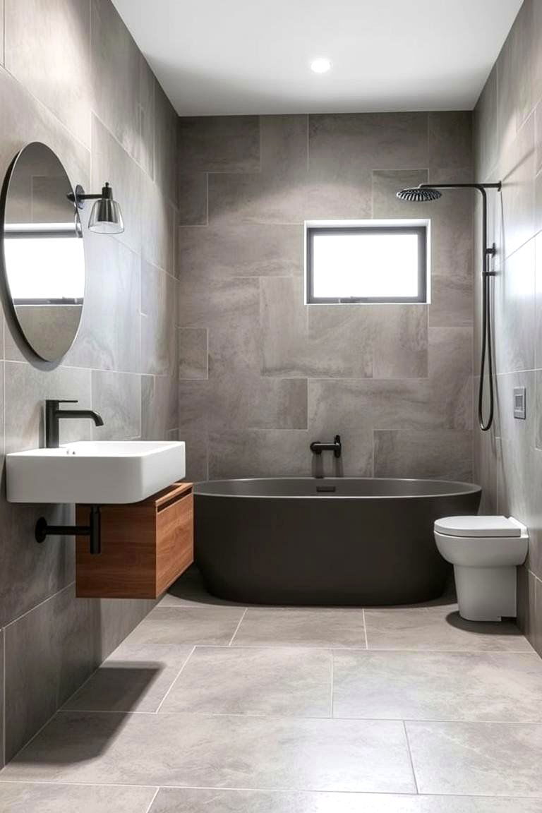 Concrete Tiles for a Contemporary Edge - 24 Bathroom Backsplash Ideas