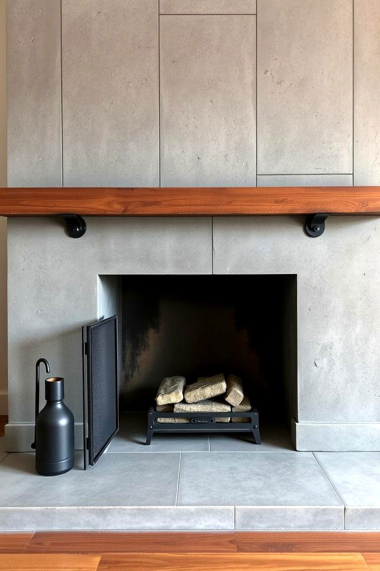 Concrete Tiles for an Industrial Look - 24 Fireplace Tile Ideas