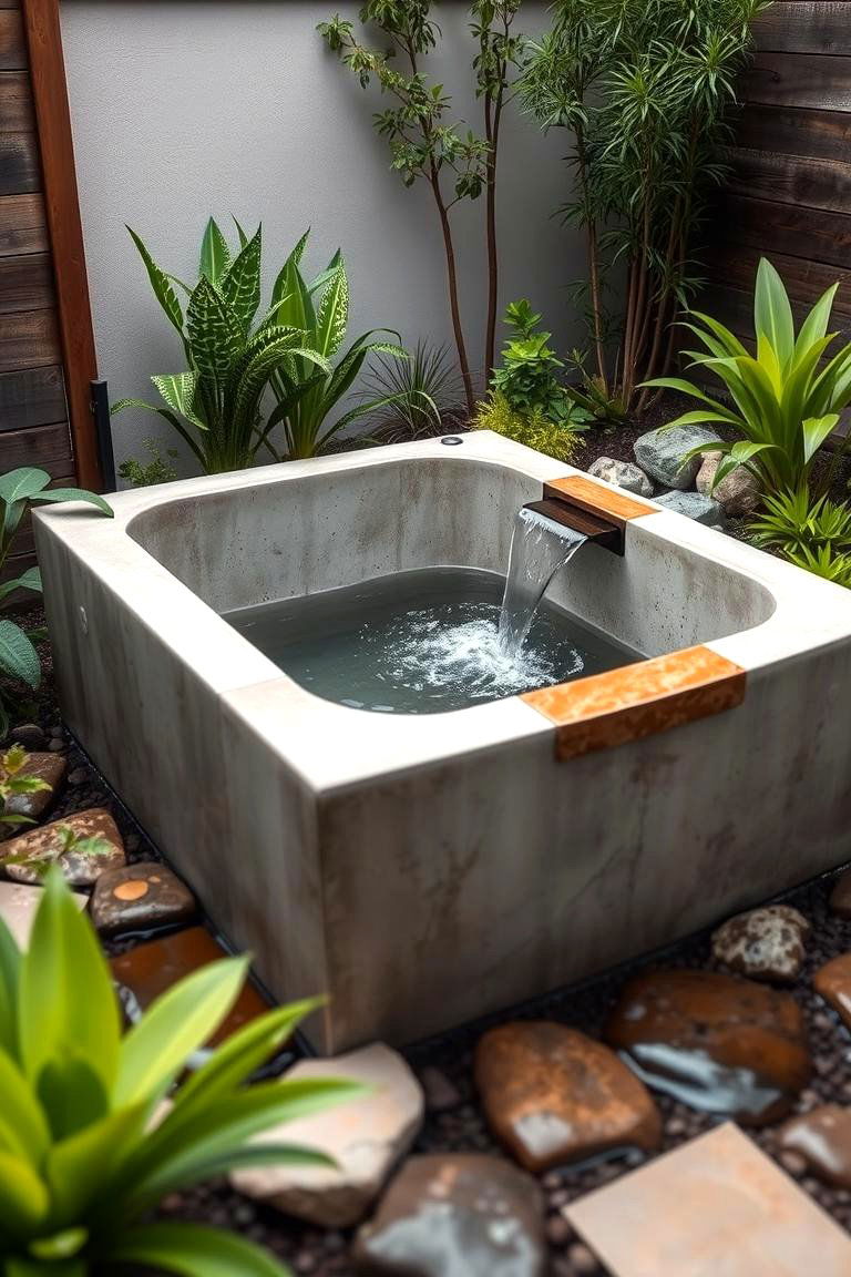 Concrete Tub with Waterfall Feature - 24 Outdoor Bathtub Ideas