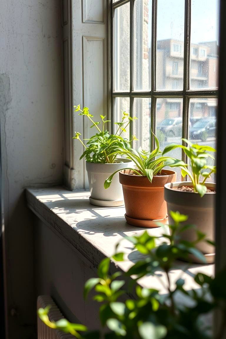 Concrete Window Sills with Greenery - 24 Concrete Bathroom Ideas