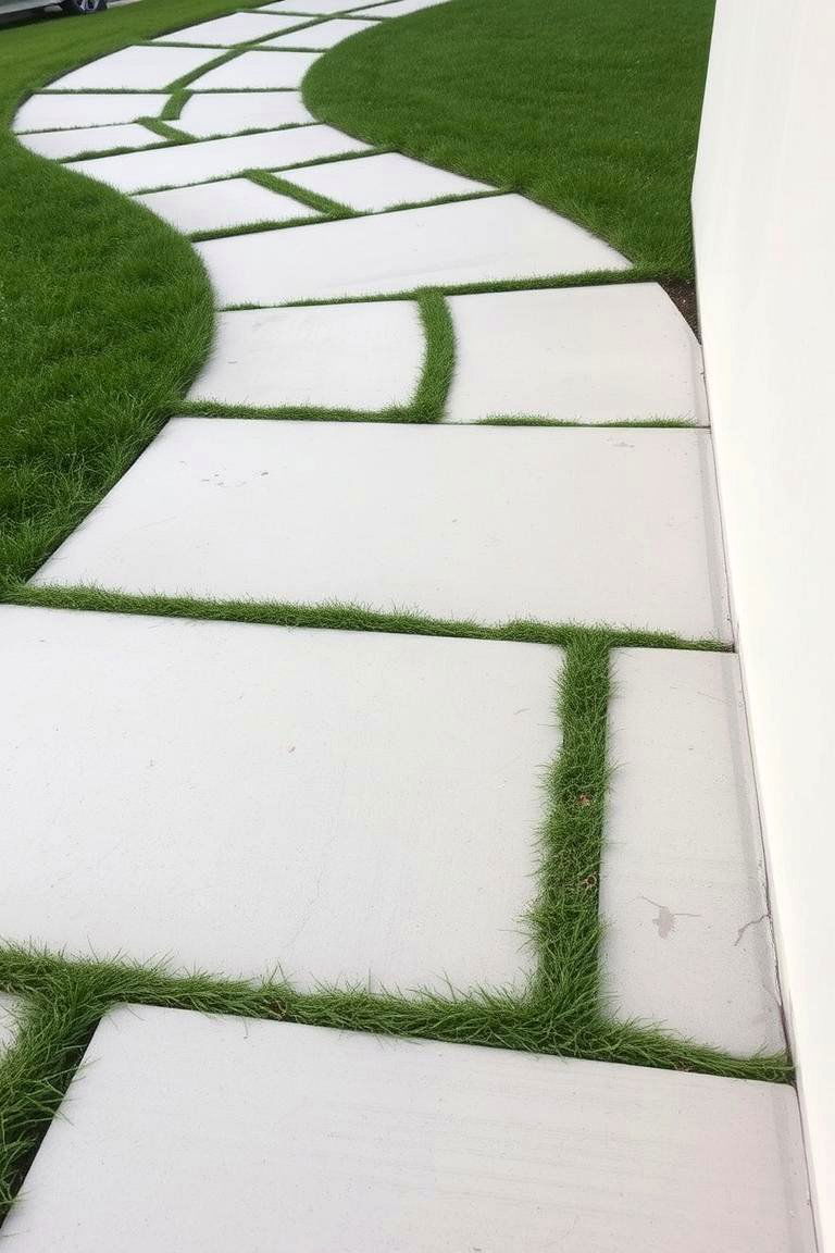 Concrete and Grass Pathway - 24 Farmhouse Walkway Ideas