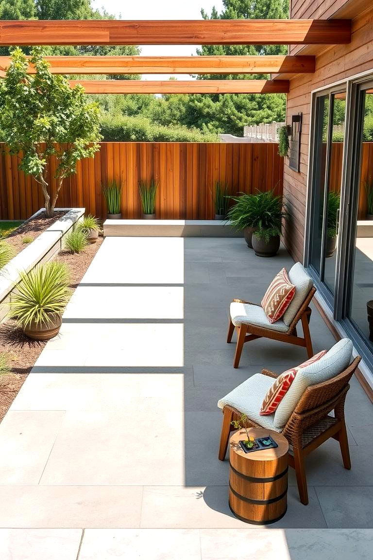Concrete and Wood Blend - 24 Concrete Patio Ideas on a Budget