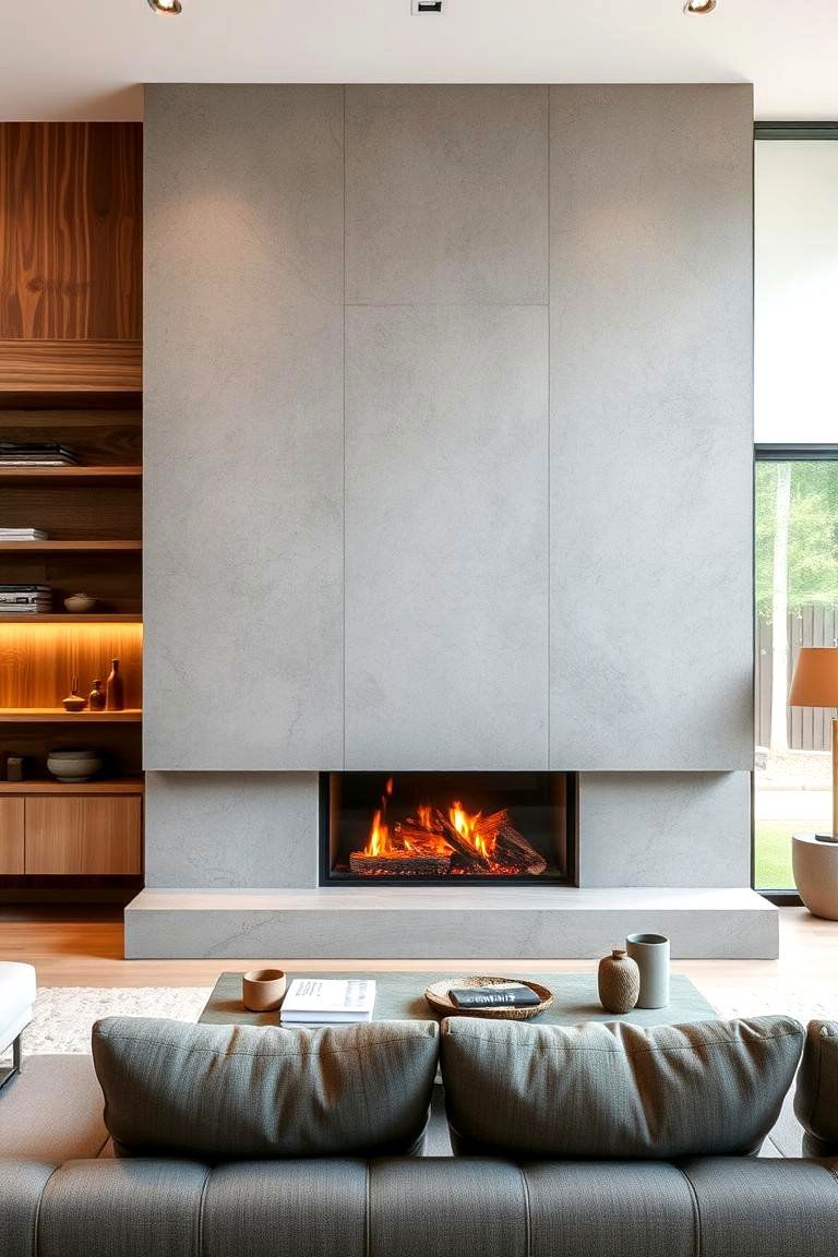 Concrete and Wood Fusion Design - 24 Fireplace Wall Ideas