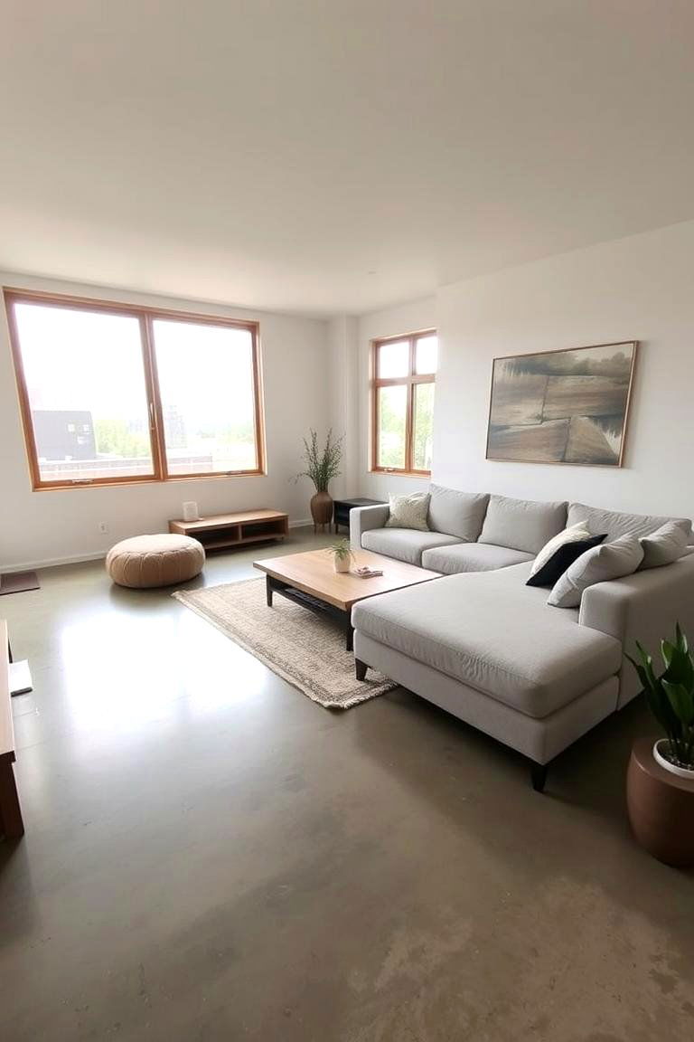 Concrete or Terrazzo Flooring - 24 Organic Modern Living Room Design Ideas