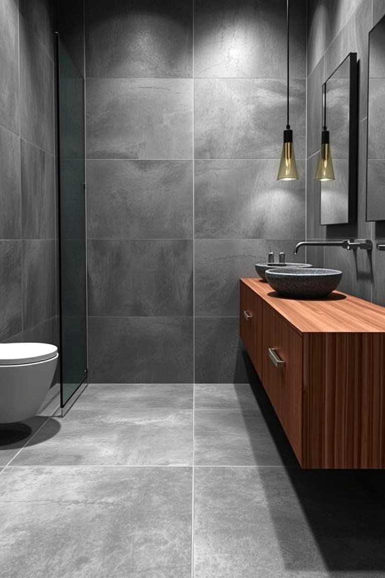 Concrete or Wood Flooring - 24 Japandi Bathroom Ideas