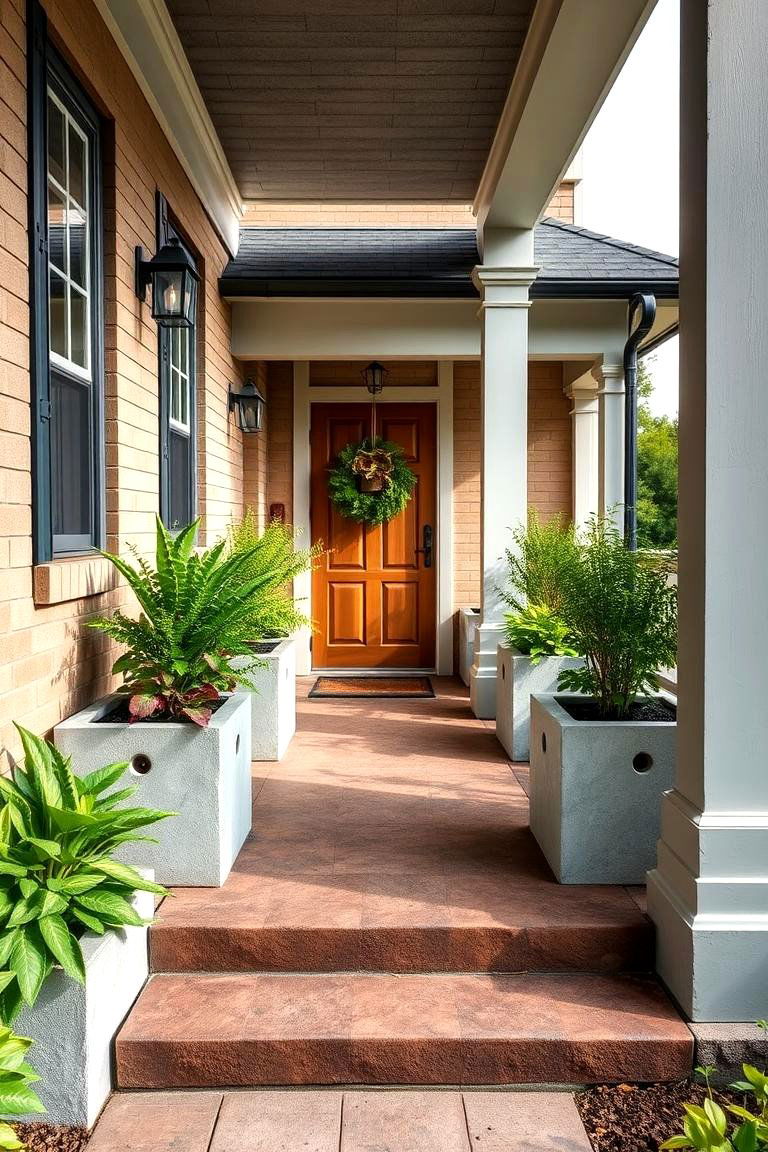 Concrete with Integrated Planters - 24 Concrete Porch Ideas