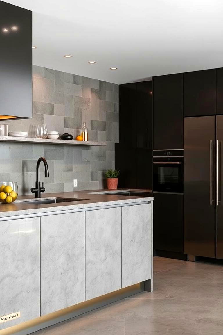 Concrete with Metallic Inlays - 24 Concrete Floor Kitchen Ideas