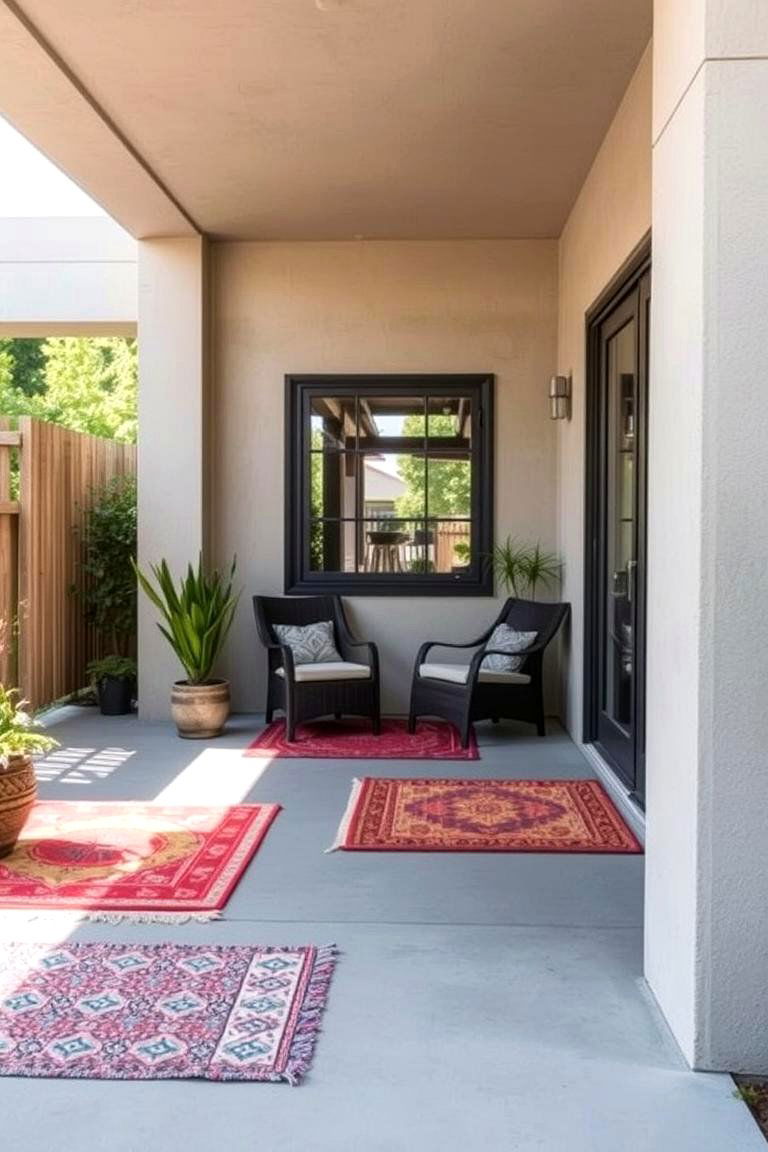 Concrete with Outdoor Rugs - 24 Concrete Patio Ideas on a Budget