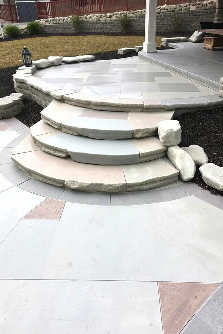 Concrete with Stone Inlays - 24 Concrete Patio Ideas on a Budget