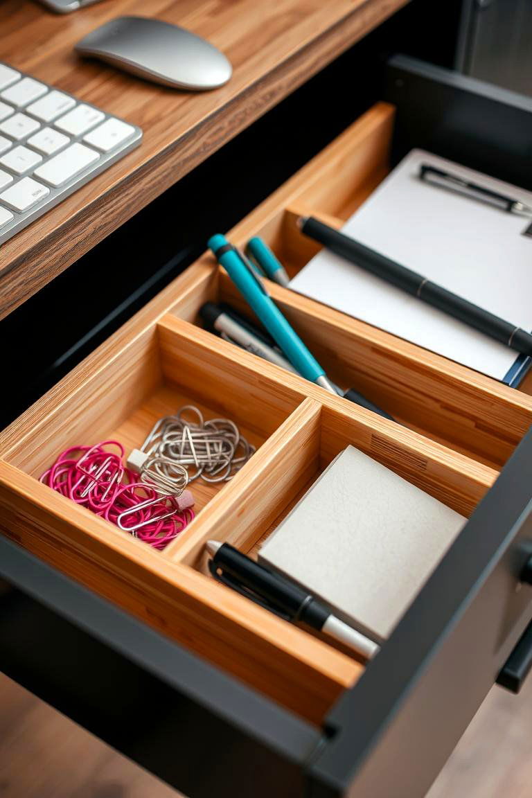 Conquer Drawer Clutter with Dividers - 24 Office Storage Ideas