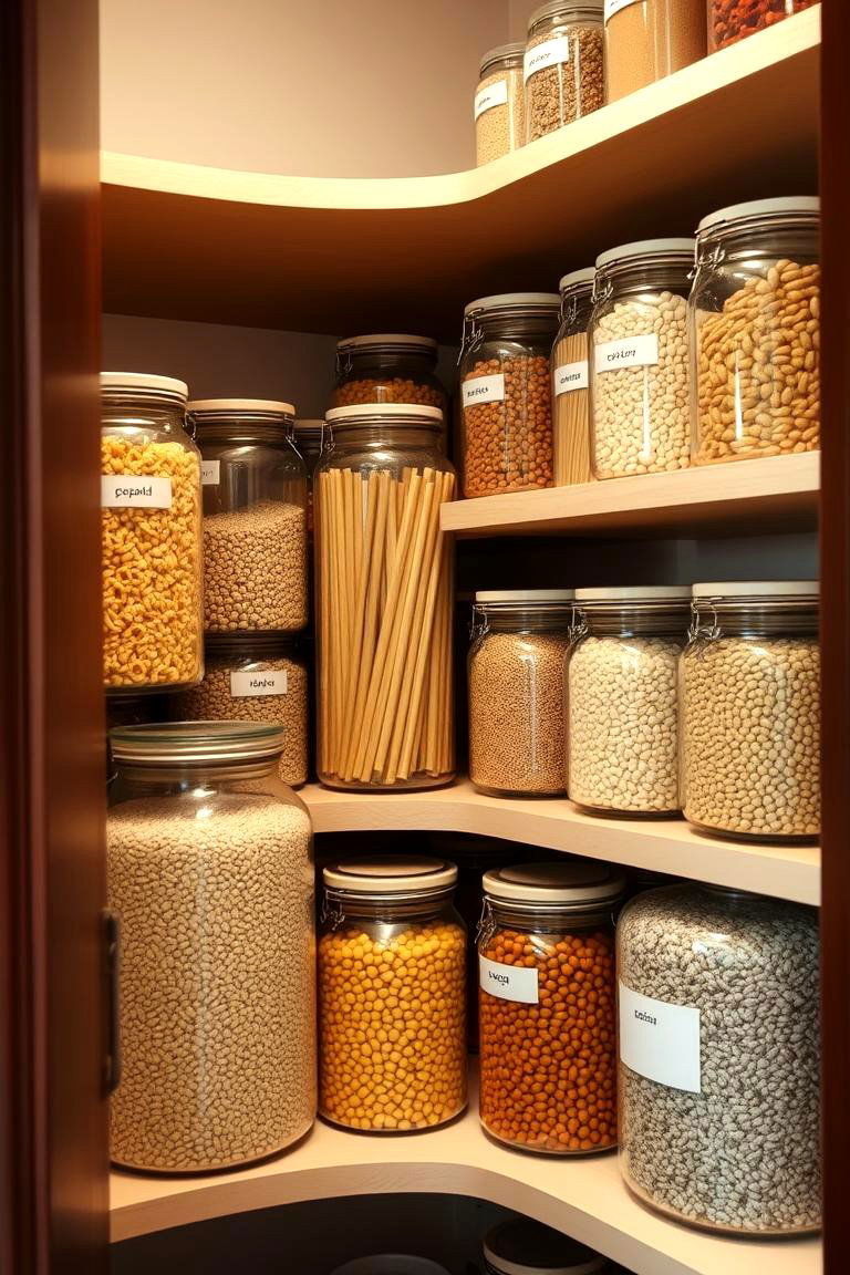 Consider Glass Jars with Airtight Lids - 24 Open Pantry Ideas