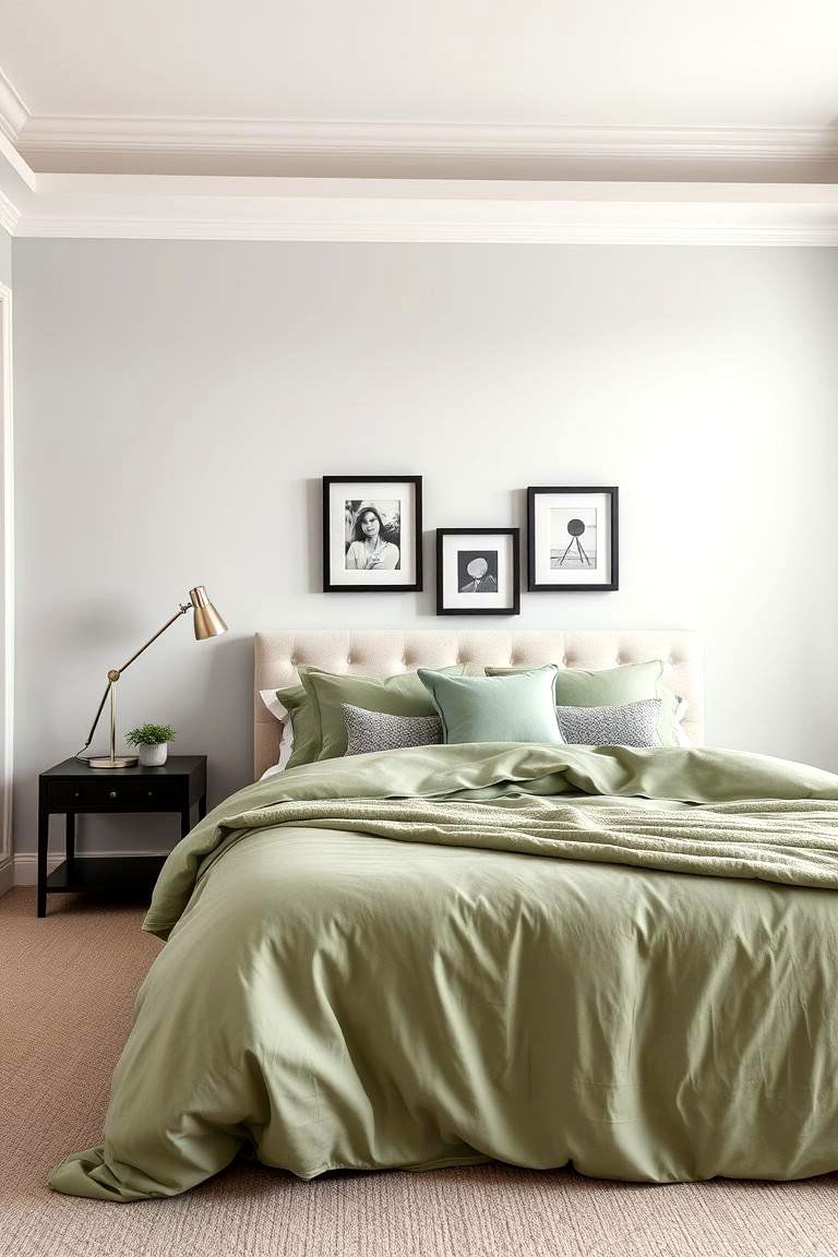Consider Incorporating Black Accents - 24 Sage Green and Grey Bedroom Ideas