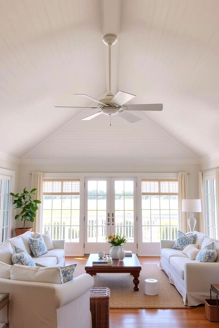 Consider a Ceiling Fan for Comfort and Style - 24 Hamptons Living Room Ideas