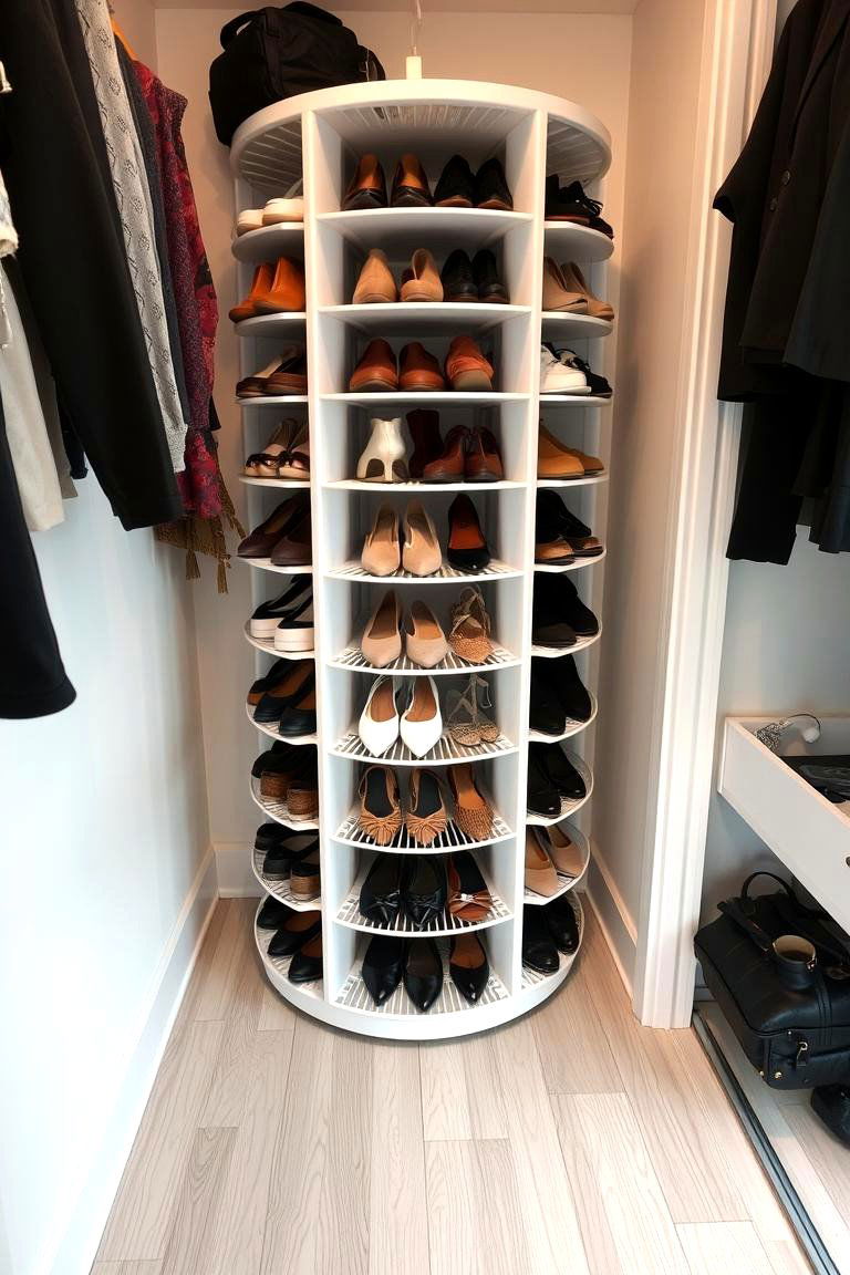 Consider a Rotating Shoe Rack - 24 Small Dressing Room Ideas