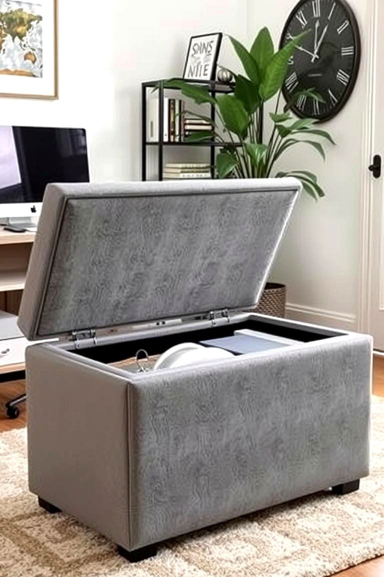 Consider a Storage Ottoman for Seating and Stowage - 24 Office Storage Ideas