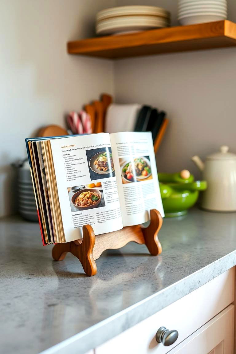 Consider a Stylish Cookbook Stand - 24 Kitchen Counter Decor Ideas