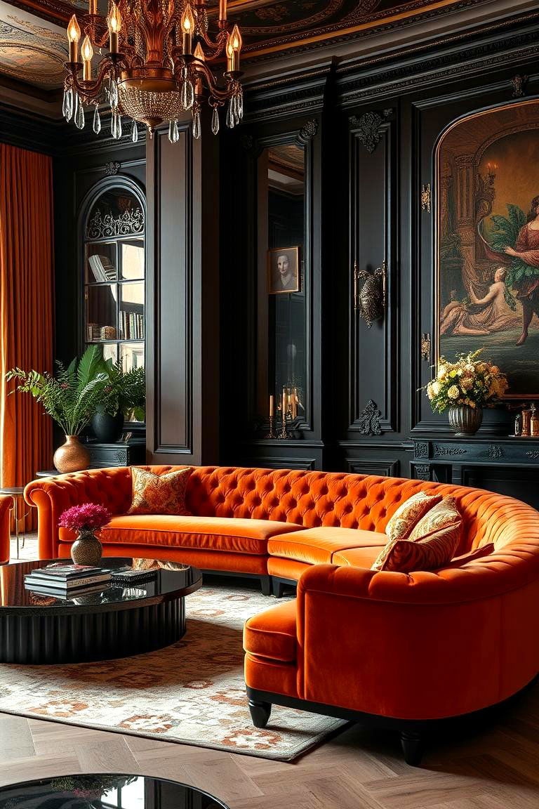 Consider a Velvet Orange Couch for Luxury - 24 Orange Couch Living Room Ideas