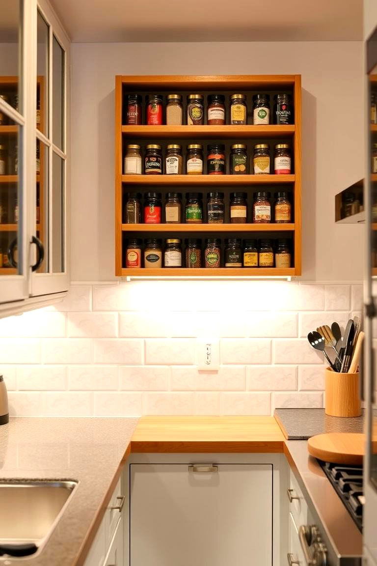 Consider a Wall Mounted Spice Rack - 24 Small Galley Kitchen Ideas on a Budget