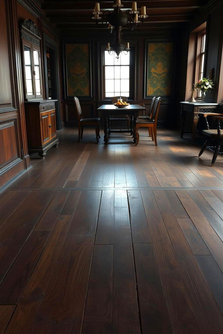 Consider the Timeless Appeal of Antique Dark Wood - 24 dark wood floor dining room ideas