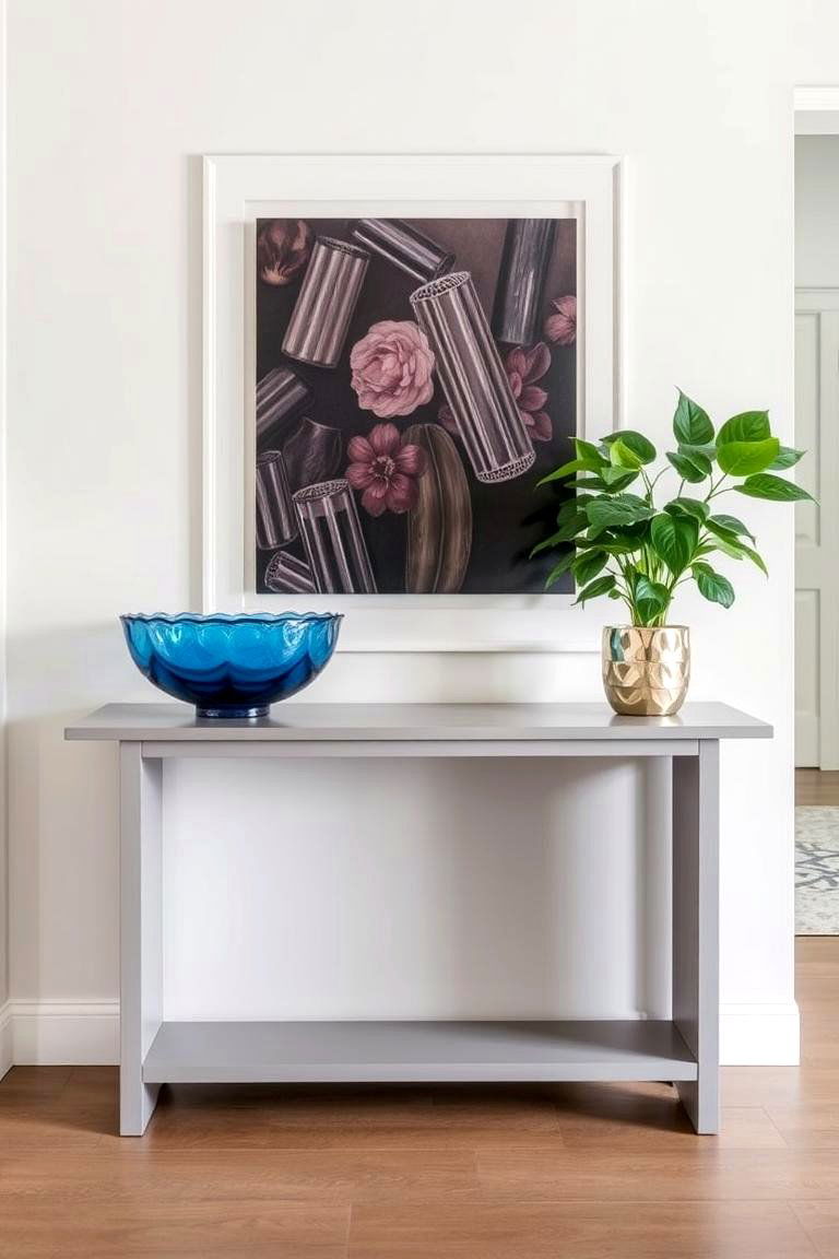 Console Table with Decorative Bowls and a Plant - 24 Modern Entryway Ideas