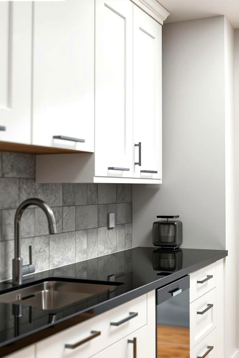 Contemporary Accents and Texture Play - 24 white kitchen with black countertops ideas
