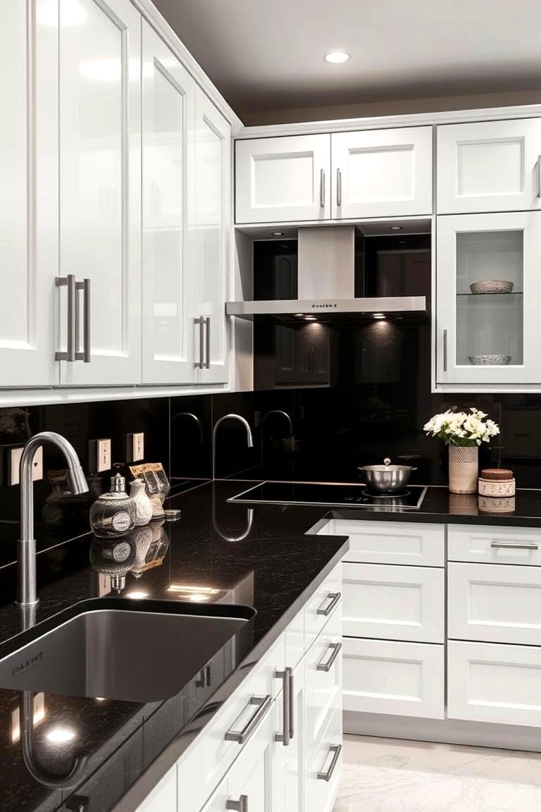 Contemporary Allure - 24 Kitchen With White Cabinets and Black Countertops Ideas