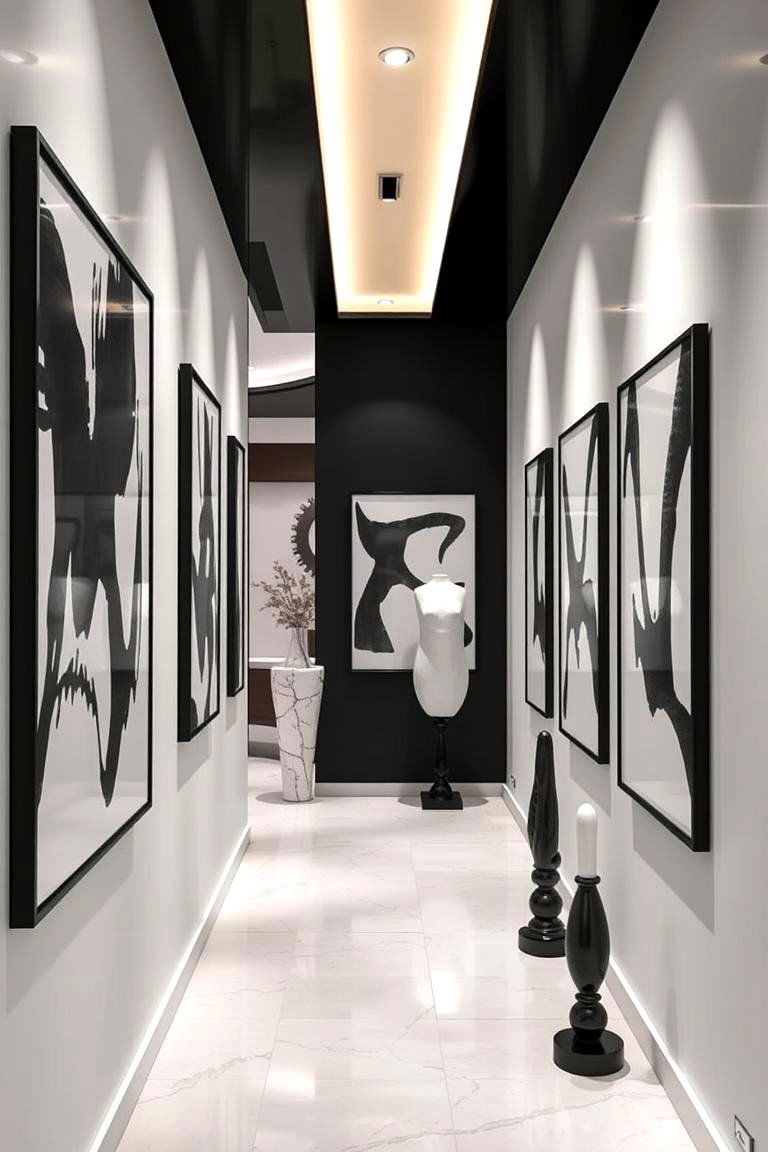 Contemporary Art Accents - 24 Black and White Hallway Ideas