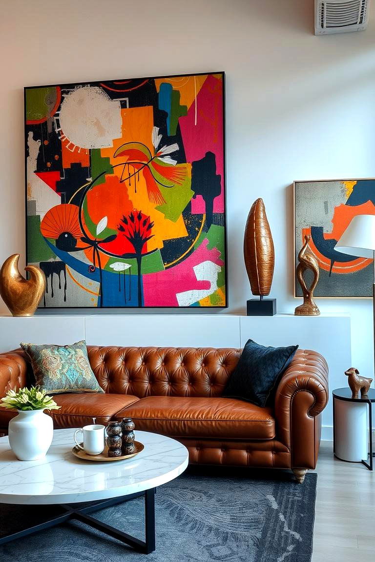 Contemporary Art Fusion - 24 Brown Leather Couch Living Room Ideas