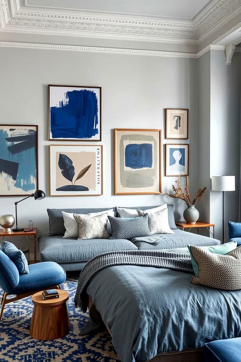 Contemporary Artistry Lounge - 24 Blue and Grey Bedroom Ideas