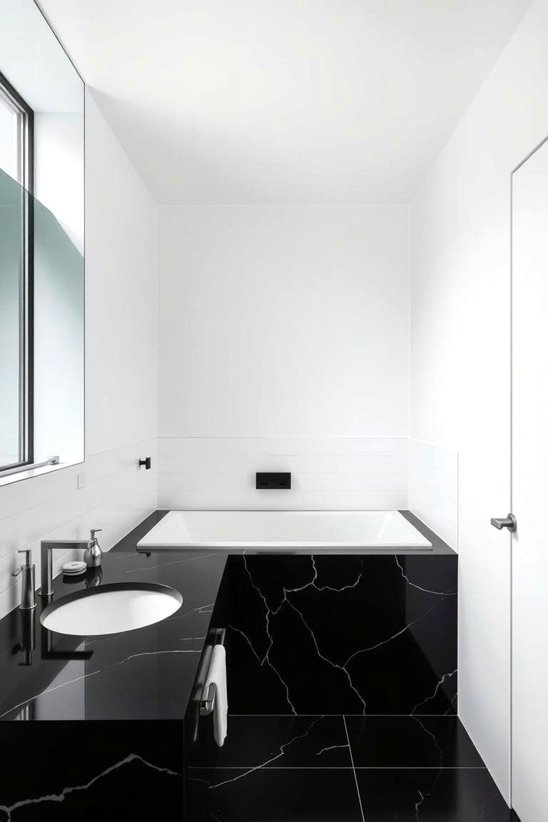 Contemporary Bathroom with Black Countertops and White Walls - 24 bathroom with black countertops ideas
