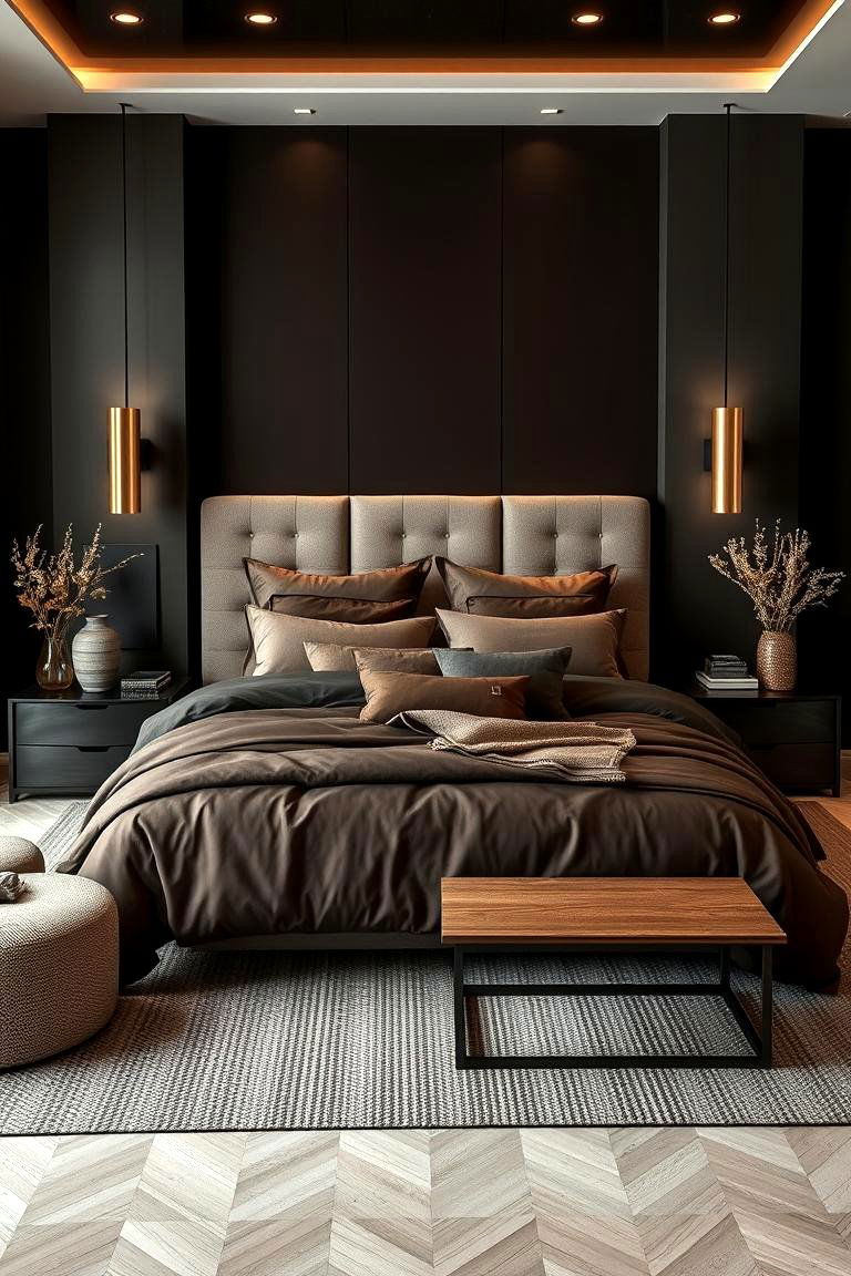 Contemporary Bedroom Retreat in Black and Brown - 24 Black and Brown Interior Design Ideas