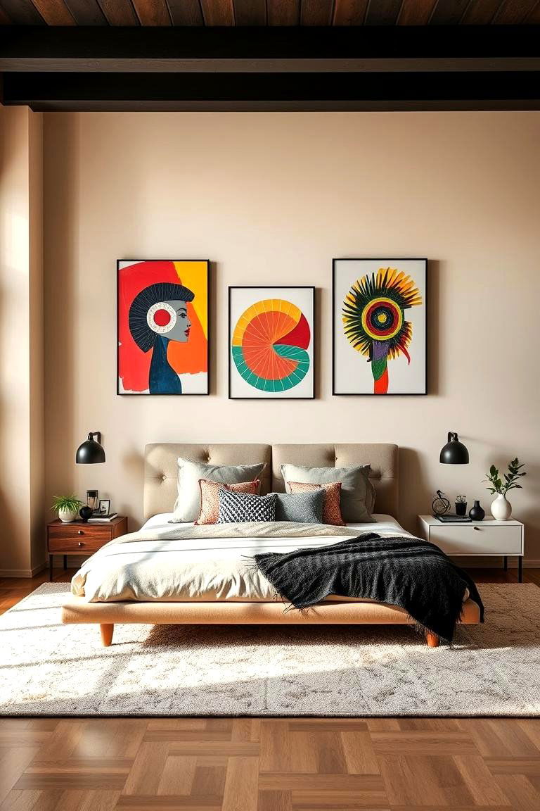 Contemporary Beige with Bold Art - 24 Beige Bedroom Ideas