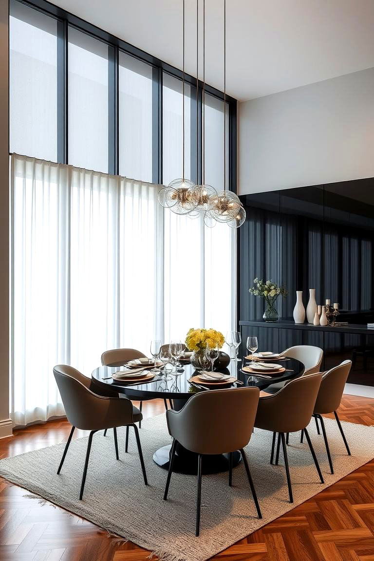 Contemporary Black Accent with Glass - 24 Black Accent Wall Dining Room Ideas