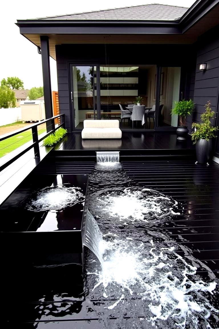 Contemporary Black Deck with Water Features - 24 Black Deck Ideas