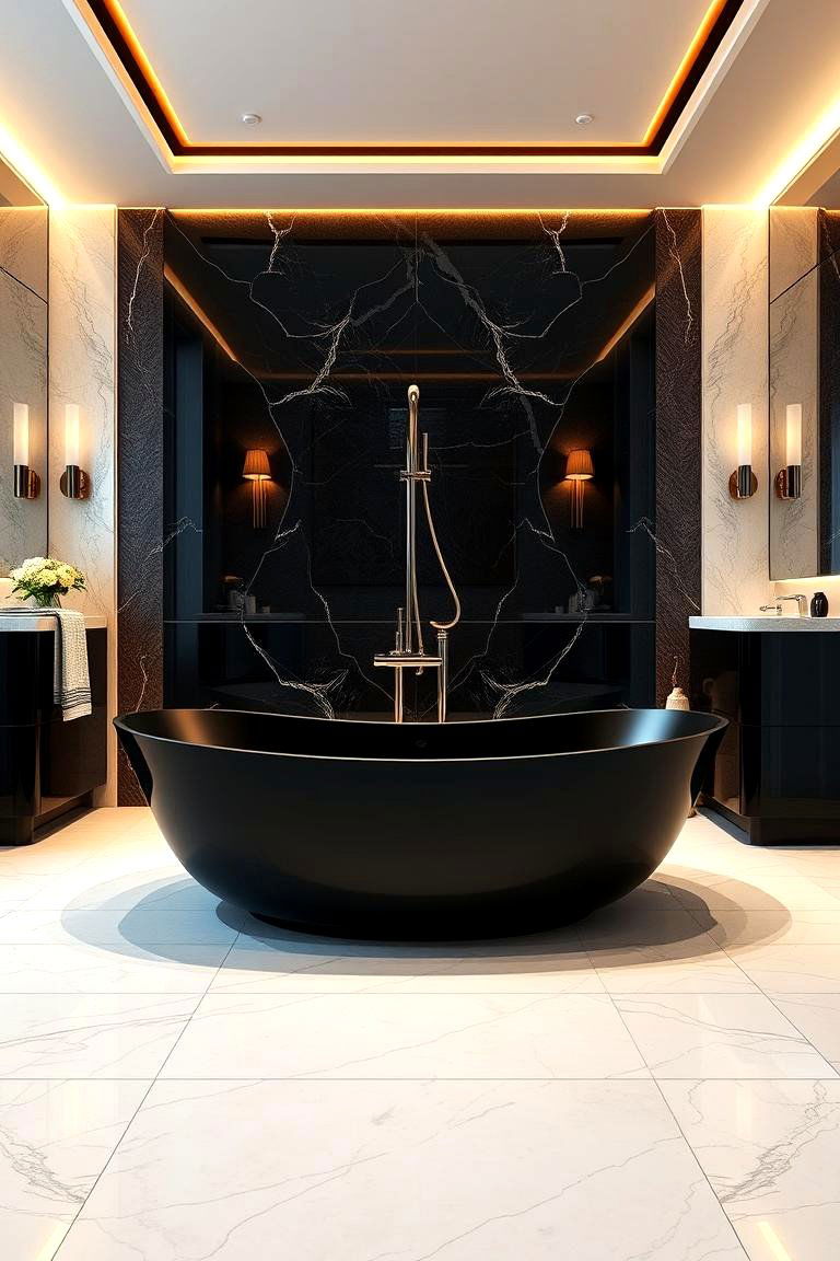 Contemporary Black Freestanding Tub - 24 Black Bathroom Ideas