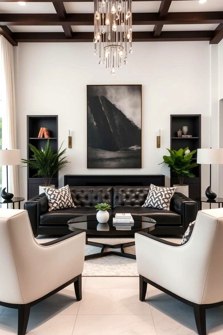 Contemporary Black Leather Sofa with Cream Upholstery - 24 Cream and Black Living Room Ideas