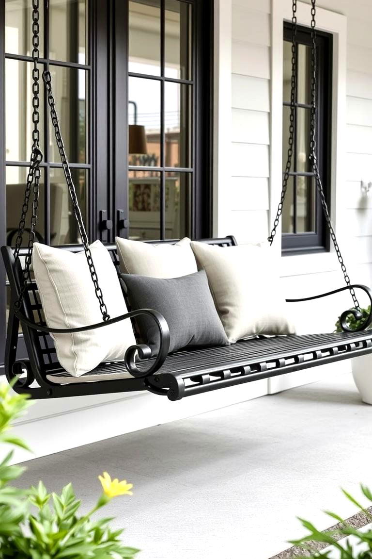 Contemporary Black Metal Swing - 24 Front Porch Swing Ideas