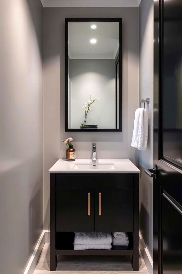 Contemporary Black Vanity Powder Room - 24 black powder room ideas