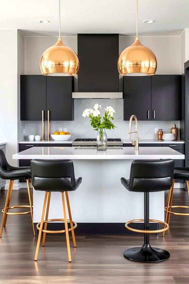 Contemporary Black and Gold Bar Stools - 24 Black and Gold Kitchen Ideas