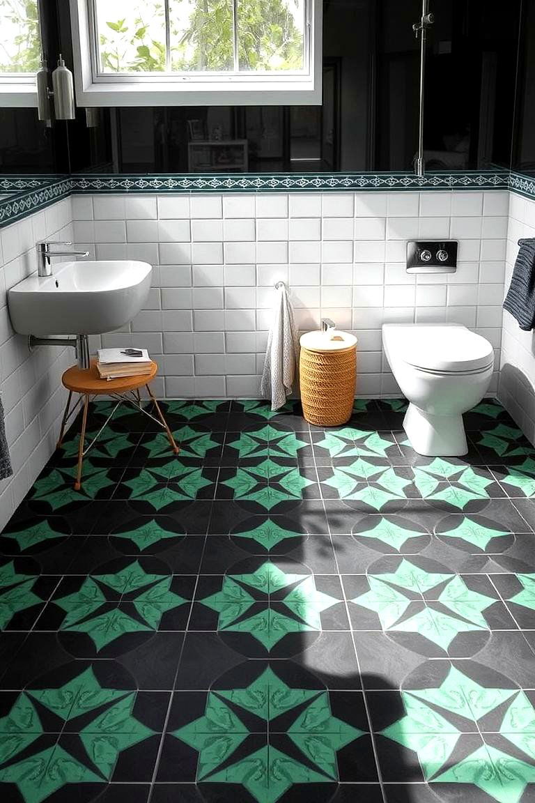 Contemporary Black and Green Floor Design - 24 Black and Green Bathroom Ideas