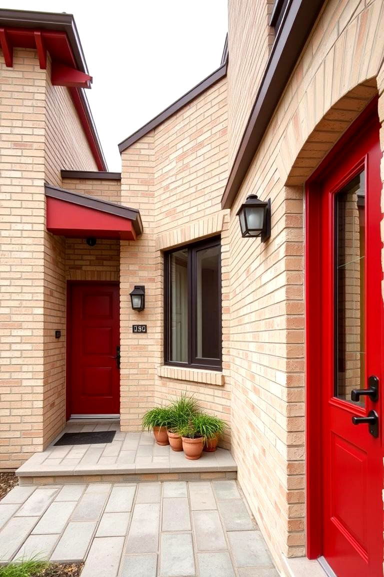 Contemporary Blonde Brick and Rustic Red - 24 Blonde Brick House Color Schemes