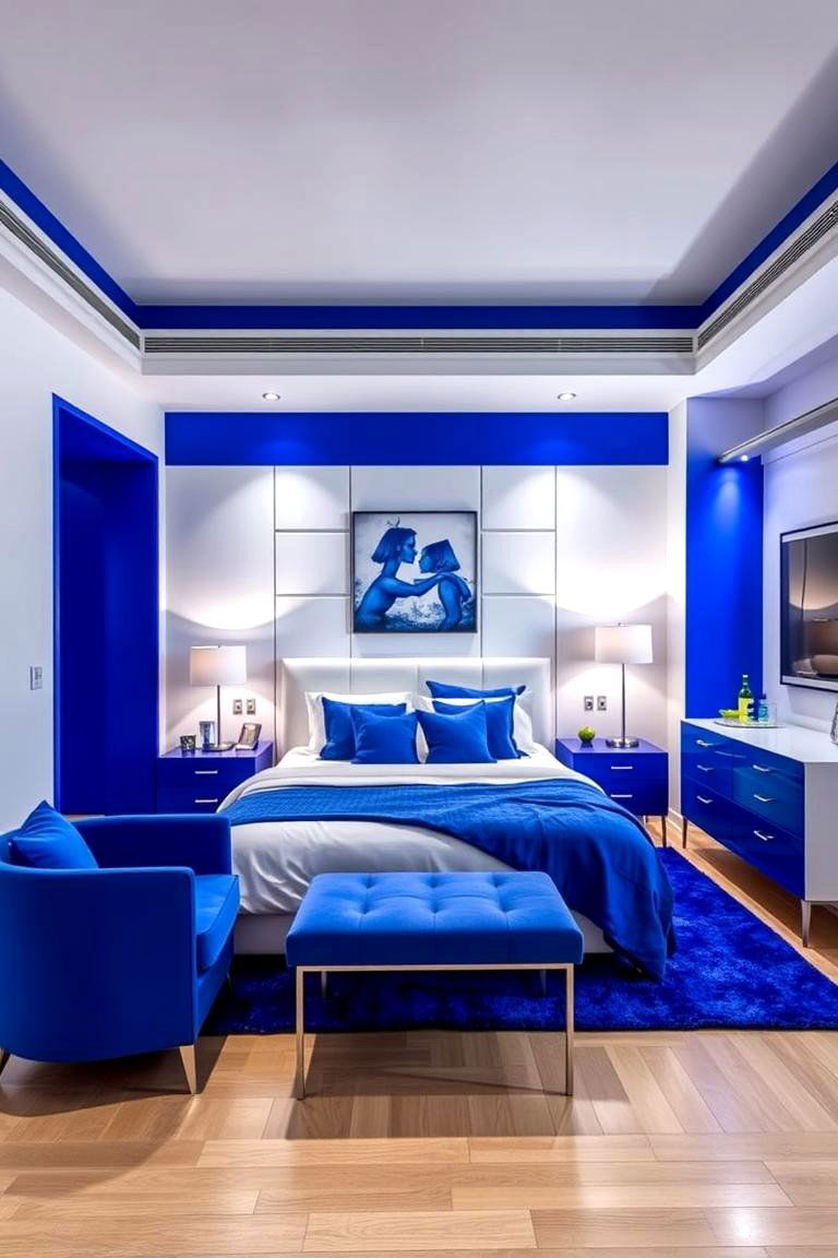 Contemporary Blue Accents - 24 Blue and White Bedroom Ideas