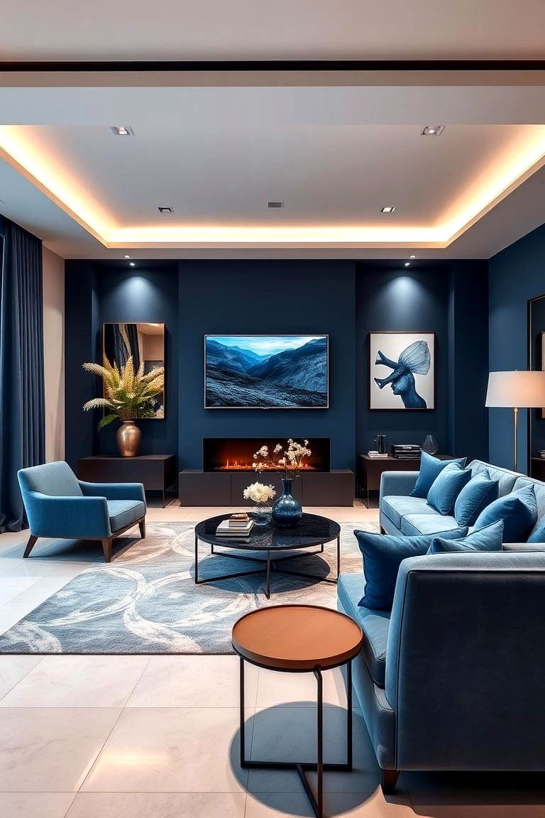 Contemporary Blue Elegance for a Sleek Look - 24 Blue Living Room Ideas