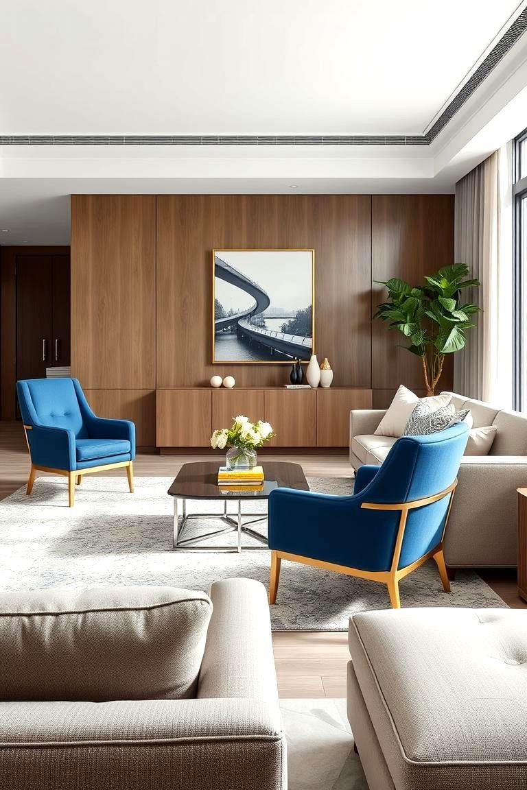 Contemporary Blue and Gold Accent Chairs - 24 Blue and Gold Living Room Ideas